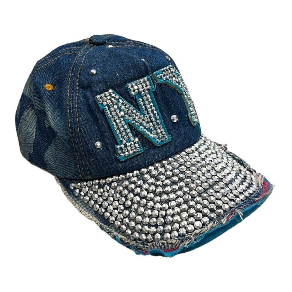 NY Denim Raw Hem Jeweled Hat